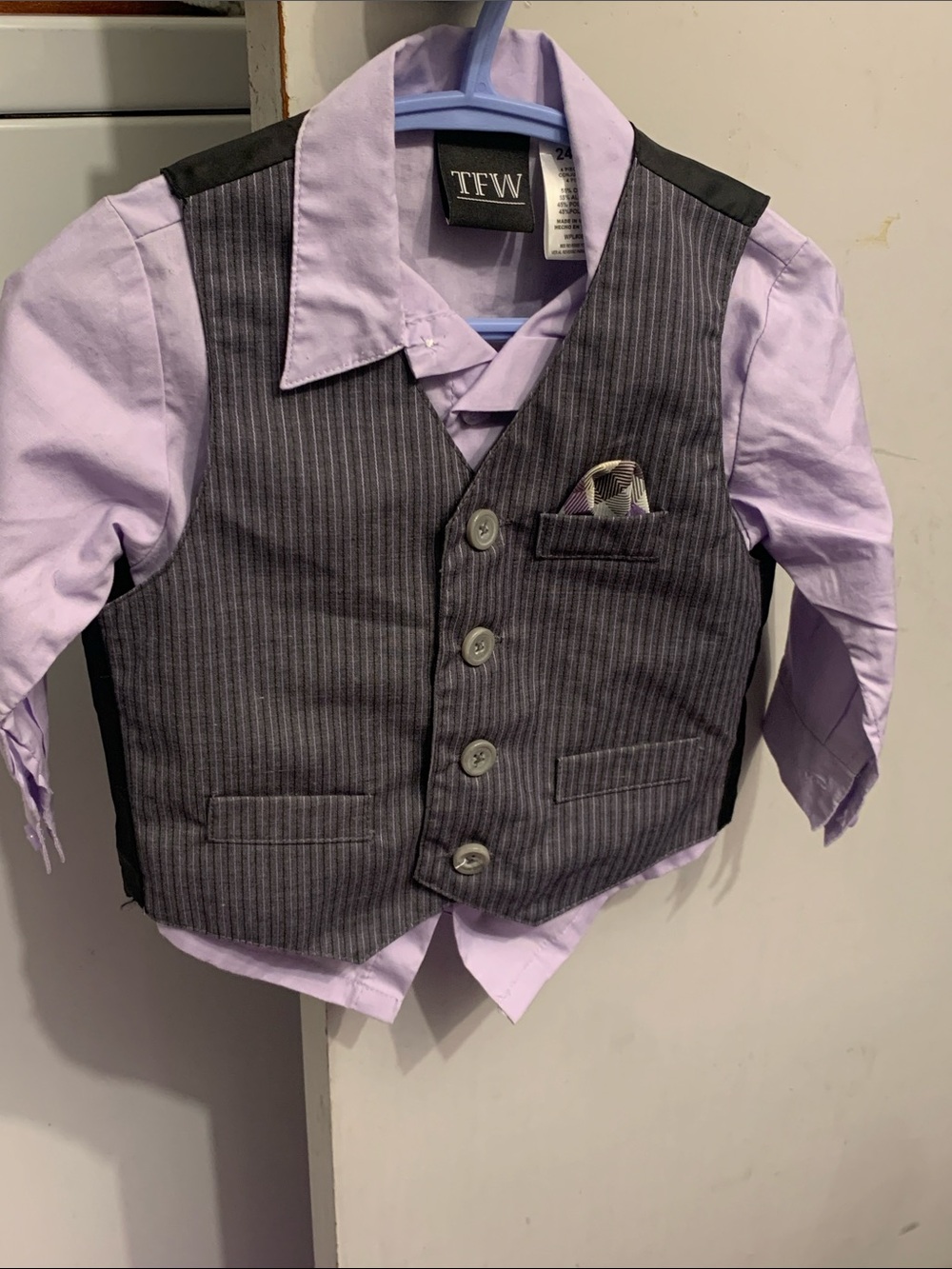 NWOT Lilac Dress Shirt & Gray Pinstripe Vest Set